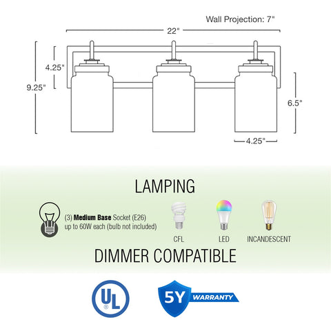 Greyson 22" 3-Light Farmhouse Vanity / Bathroom Light