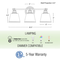 Adair 23" Modern 3-Light Farmhouse Vanity / Bathroom Light