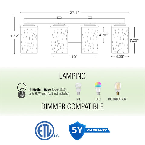 Oakmont 28" 4-Light Farmhouse Vanity / Bathroom Light