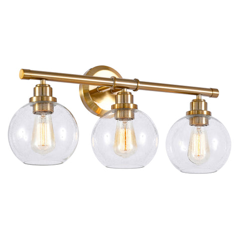 Kira Home Ayla 23" Modern 3-Light Vanity/Bathroom Light, Clear Seeded Glass Globe Shades + Cool Brass / Gold Finish