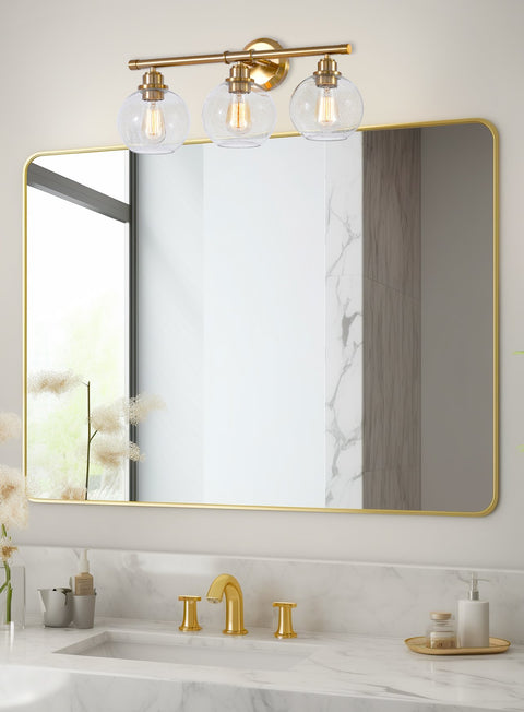 Kira Home Ayla 23" Modern 3-Light Vanity/Bathroom Light, Clear Seeded Glass Globe Shades + Cool Brass / Gold Finish