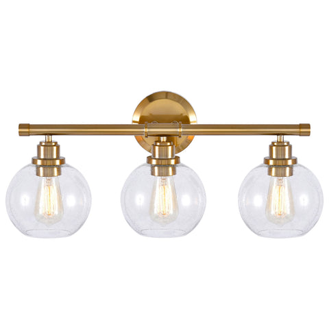 Kira Home Ayla 23" Modern 3-Light Vanity/Bathroom Light, Clear Seeded Glass Globe Shades + Cool Brass / Gold Finish