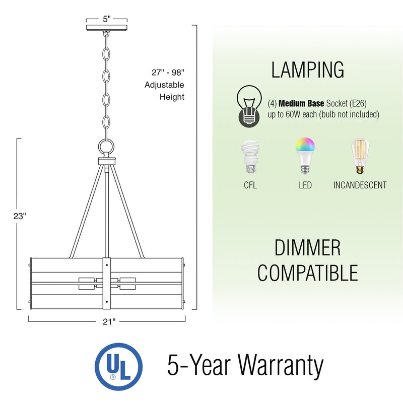 Maybrook 23" 4-Light Modern Farmhouse Chandelier