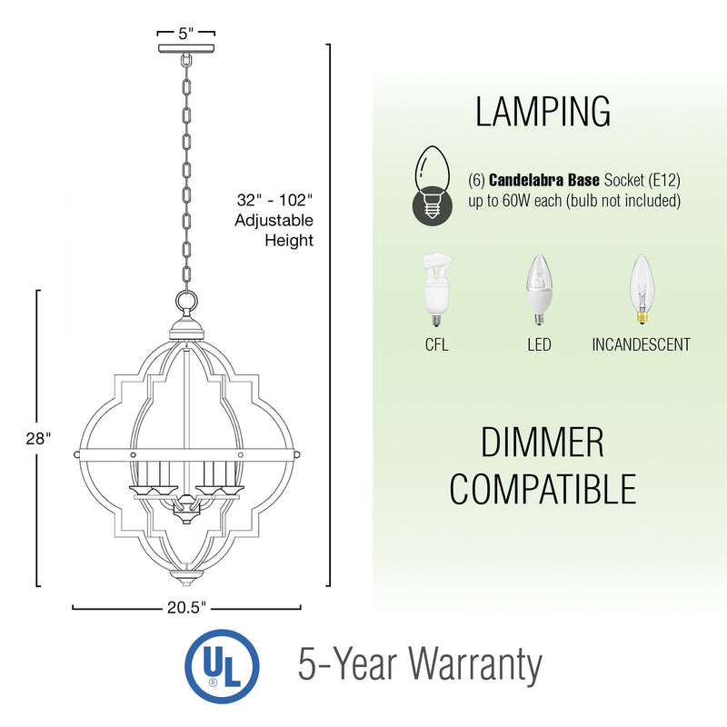 Capistrano 28" 6-Light Rustic Farmhouse Chandelier