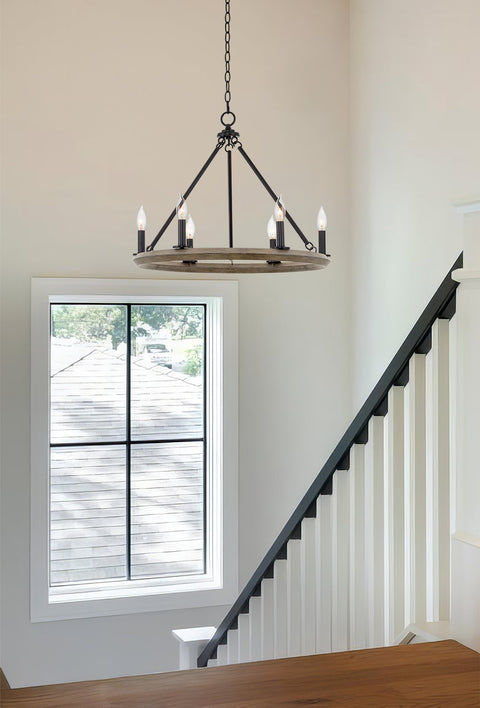 Homestead 24" 6-Light Industrial Rustic Farmhouse Wagon Wheel Kitchen Island Chandelier