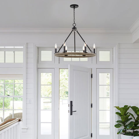 Homestead 24" 6-Light Industrial Rustic Farmhouse Wagon Wheel Kitchen Island Chandelier