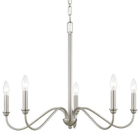 Kira Home Archer 28" 5-Light Large Modern Chandelier + Curved Arms, Adjustable Hanging Height, Brushed Nickel Finish