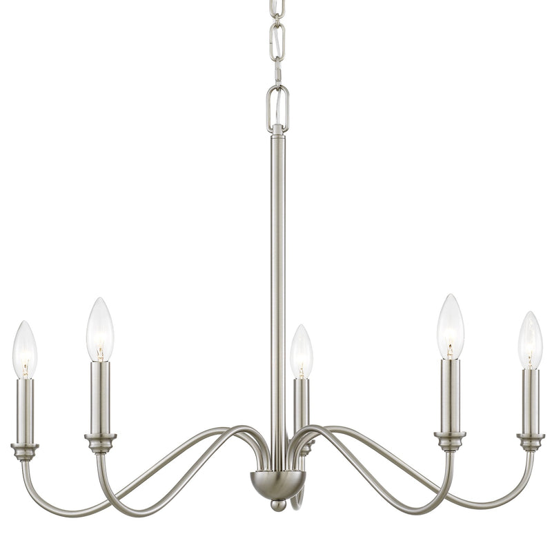 Kira Home Archer 28" 5-Light Large Modern Chandelier + Curved Arms, Adjustable Hanging Height, Brushed Nickel Finish