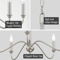 Kira Home Archer 28" 5-Light Large Modern Chandelier + Curved Arms, Adjustable Hanging Height, Brushed Nickel Finish