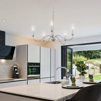 Kira Home Archer 28" 5-Light Large Modern Chandelier + Curved Arms, Adjustable Hanging Height, Brushed Nickel Finish