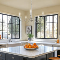 Kira Home Archer 28" 5-Light Large Modern Chandelier + Curved Arms, Adjustable Hanging Height, Brushed Nickel Finish