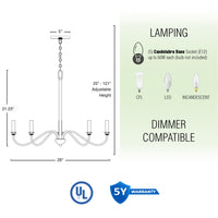 Kira Home Archer 28" 5-Light Large Modern Chandelier + Curved Arms, Adjustable Hanging Height, Brushed Nickel Finish