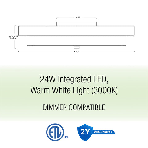 Hermosa 14" Modern Integrated 24W LED Semi Flush Mount Ceiling Light