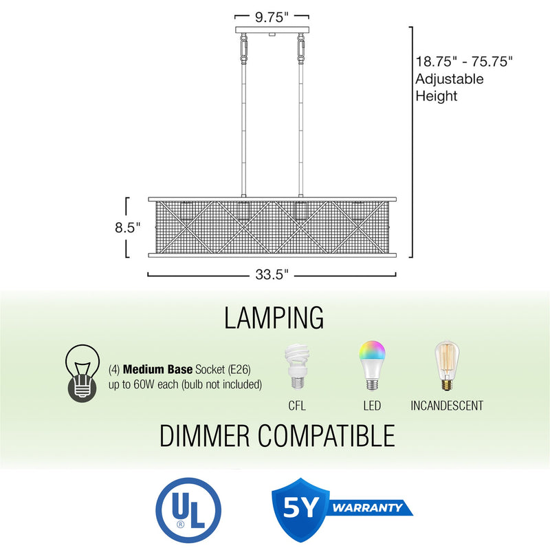 Brayden 34" 4-Light Farmhouse Kitchen Island Light