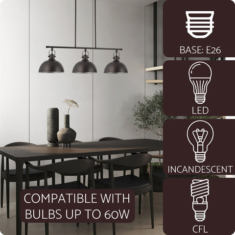 Kira Home Belle 34" 3-Light Modern Industrial Kitchen Island Light, Dome Shades + Swivel Joints, Oil Rubbed Bronze Finish
