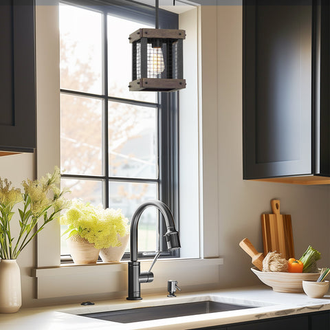 Davenport 9"  Modern Farmhouse Metal Wire Cage Hanging Lantern Pendant Light