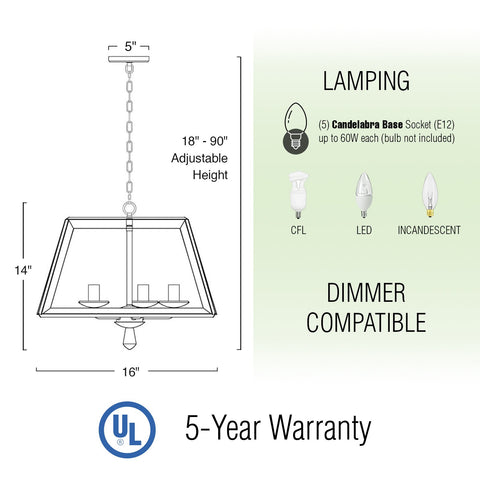 Dempsey 16" Modern Farmhouse 5-Light Pendant Light