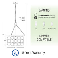 Estelle 18" Modern Chic 3-Light Crystal Pendant Chandelier
