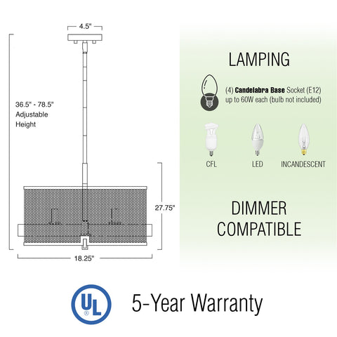 Channing 28" Modern 4-Light Industrial Farmhouse Pendant Light Chandelier