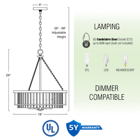 Veil 23" 6-Light Modern Pendant Chandelier
