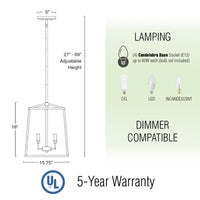 Bellevue 18" 4-Light Modern Farmhouse Lantern Pendant Light