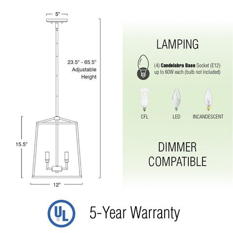 Bellevue 16" 4-Light Modern Farmhouse Lantern Pendant Light