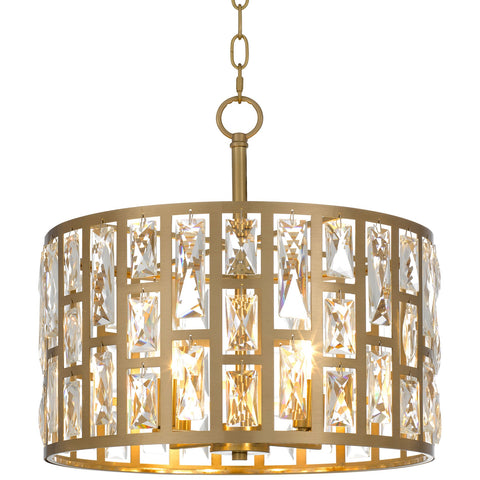Kira Home Lumière 16" Modern 3-Light Semi Flush Convertible Pendant Light, Crystal Chandelier, Cool Brass Finish