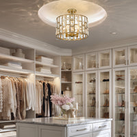 Kira Home Lumière 16" Modern 3-Light Semi Flush Convertible Pendant Light, Crystal Chandelier, Cool Brass Finish