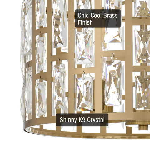 Kira Home Lumière 16" Modern 3-Light Semi Flush Convertible Pendant Light, Crystal Chandelier, Cool Brass Finish