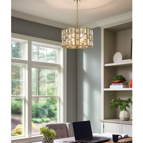 Kira Home Lumière 16" Modern 3-Light Semi Flush Convertible Pendant Light, Crystal Chandelier, Cool Brass Finish