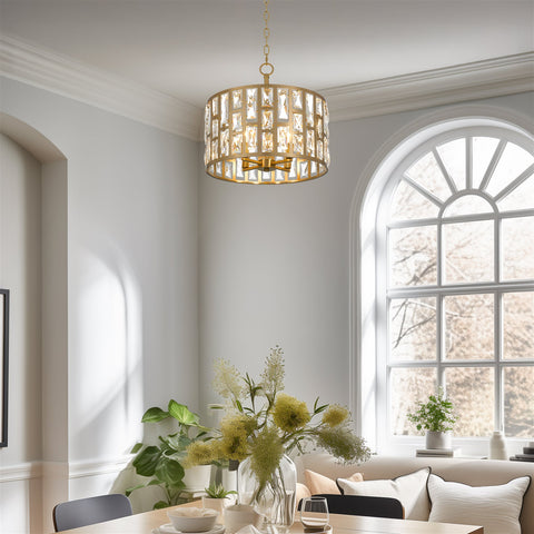 Kira Home Lumière 16" Modern 3-Light Semi Flush Convertible Pendant Light, Crystal Chandelier, Cool Brass Finish