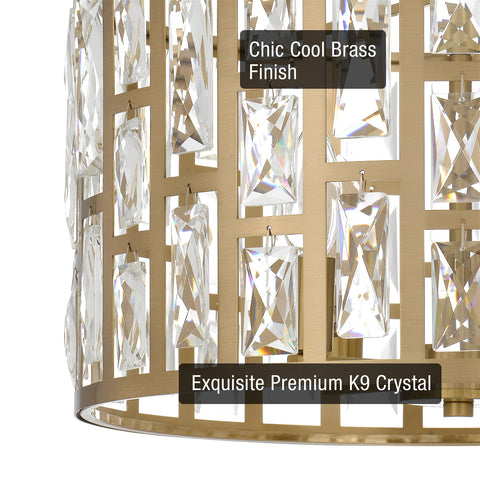 Kira Home Lumière 16" Modern 4-Light Gold Crystal Pendant Light, K9 Crystal Chandelier Convertible to Semi Flush Ceiling Light, Cool Brass Finish