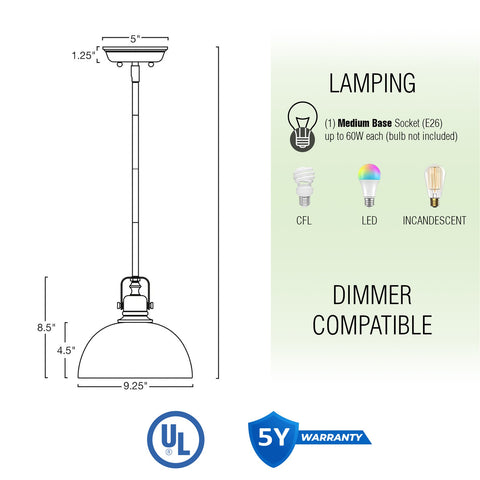 Belle 9" Contemporary Industrial Pendant Light
