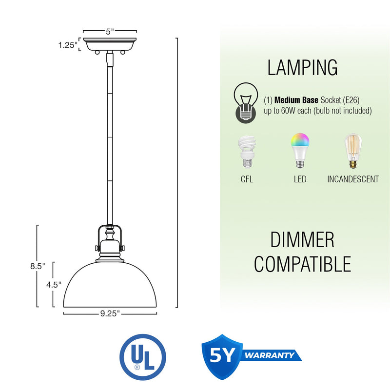 Belle 9" Contemporary Industrial Pendant Light