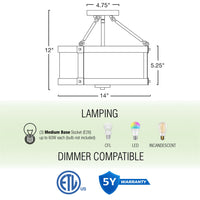 Hadley 14" 3-Light Modern Farmhouse Semi-Flush Mount Ceiling Light