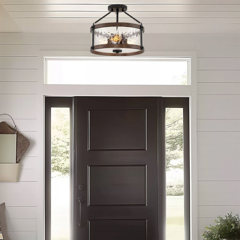 Hadley 14" 3-Light Modern Farmhouse Semi-Flush Mount Ceiling Light