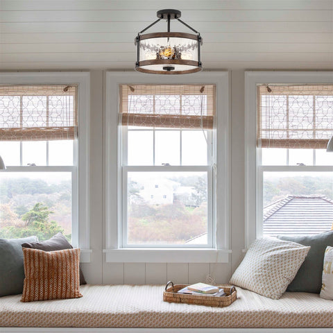 Hadley 14" 3-Light Modern Farmhouse Semi-Flush Mount Ceiling Light
