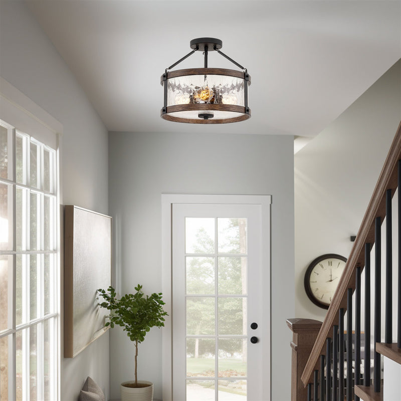 Hadley 14" 3-Light Modern Farmhouse Semi-Flush Mount Ceiling Light