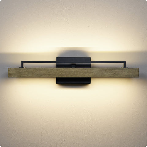 Kira Home Felix 24.5" Modern Integrated LED (24W) Vanity / Bathroom Light, Linear Design, 3000k Warm White Light, Black + Smoked Birch Style Wood