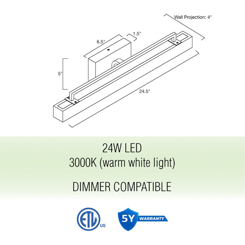 Felix 25" Modern Integrated LED (24W) Vanity / Bathroom Light