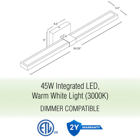 Felix 34" Modern Integrated LED (45W) Vanity / Bathroom Light