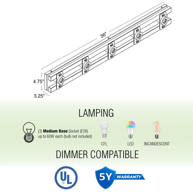 Hogan 36" 5-Light Farmhouse Vanity / Bathroom Light Bar