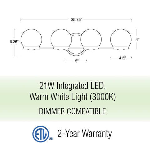 Atticus 26" Modern 4-Light LED Bathroom Vanity Light