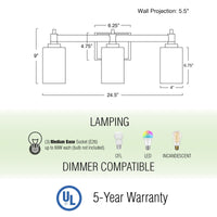 Theo 25" 3-Light Modern Farmhouse Vanity / Bathroom Light