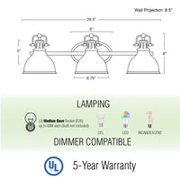 Beacon 27" 3-Light Traditional Vanity/Bathroom Light