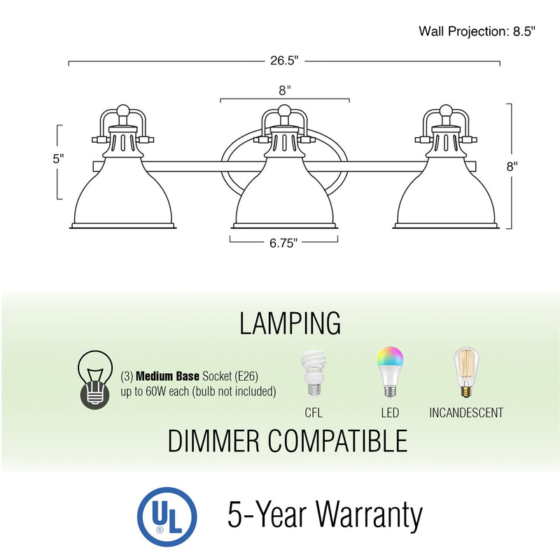 Beacon 27" 3-Light Traditional Vanity/Bathroom Light