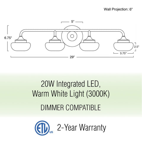 Soleil 29" 4-Light Modern LED Bathroom / Vanity Light