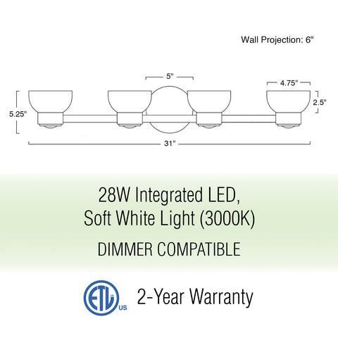 Imogen 31" 4-Light Modern LED Bathroom Vanity Light
