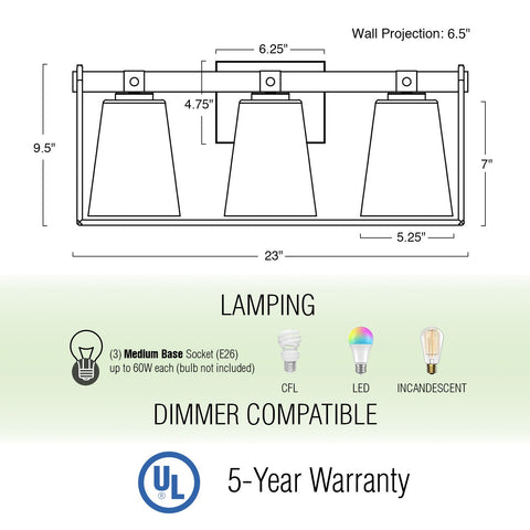 Layton 23" 3-Light Farmhouse Vanity / Bathroom Light