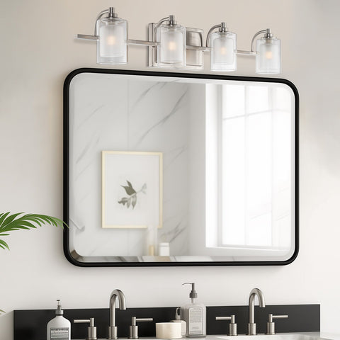Kira Home Blaise 29" 4-Light Modern LED Bathroom Vanity Light + Clear Glass Shades, 4W 3000K LED G9 Bulbs, Brushed Nickel Finish